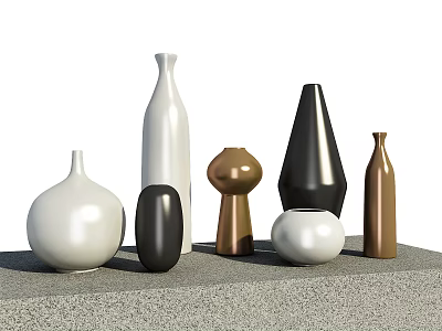 Modern Decorative Ornament Set With Various Shapes And White Black Brown Colors On Gray Surface 3d model