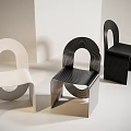 Elegant Modern Geometric Curved Design Dining Chairs White Silver Black Interior 3d model