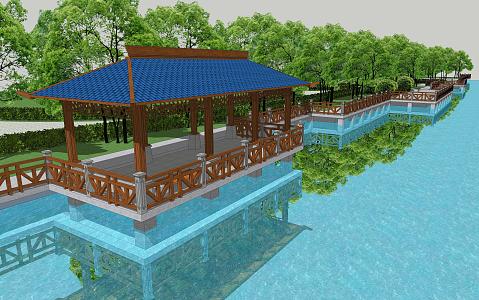 Chinese-style pavilion, ancient architecture, riverside promenade, rest pavilion 3d model