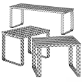 Modern Design Wooden Stools Featuring Black Metal Frames And Striped Tops