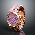 Elegant Luxury Rose Gold Watch Featuring Purple Dial And Diamond Inlaid Strap