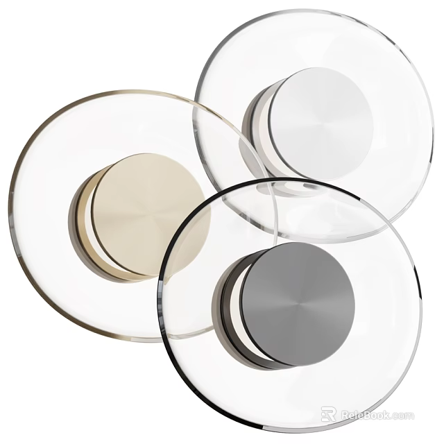 Modern Round Wall Sconces with Glass Shades and Metal Bases in Gold Silver Gray 3d model 
