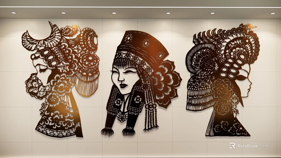 Traditional Ethnic Style Decorative Wall Hangings Featuring Character Portraits With Intricate Ornaments 3d model 