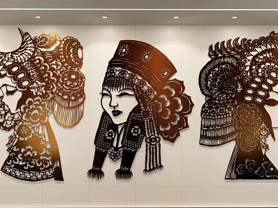 Traditional Ethnic Style Decorative Wall Hangings Featuring Character Portraits With Intricate Ornaments 3d model