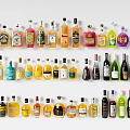 Various Alcohol Bottles With Different Colors Sizes And Types Arranged In Rows