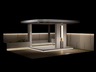 Modern Outdoor Covered Pavilion With Columns Steps Wall Panels And Ambient Lighting 3d model