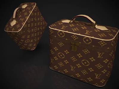 Classic Brown Patterned Leather Luggage Set With Handheld Design And Metal Details 3d model