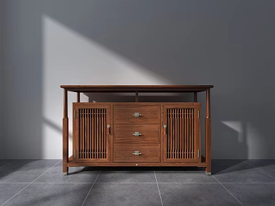 Chinese Style Wooden Sideboard With Drawer And Cabinet Doors In Minimalist Interior 3d model