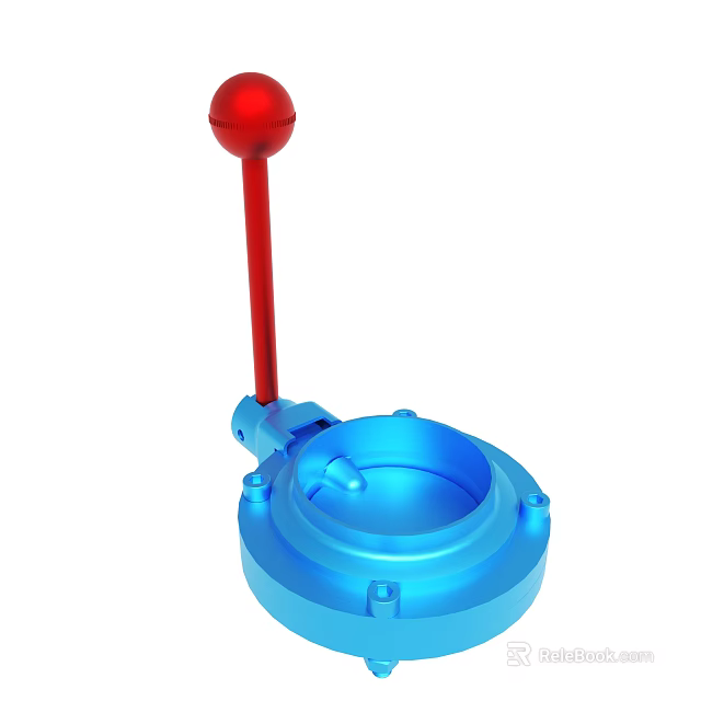 Blue Base Mechanical Component With Red Rod And Spherical Handle 3d model 
