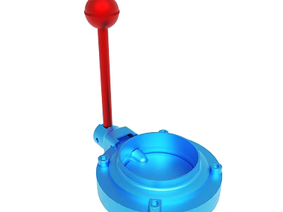 Blue Base Mechanical Component With Red Rod And Spherical Handle 3d model