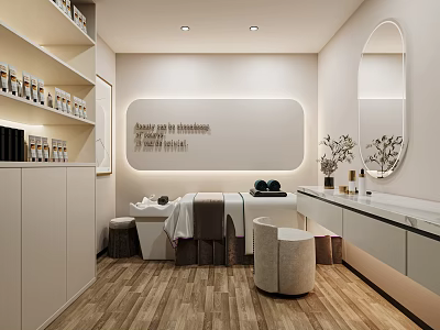 Hair and Beauty Salon Interior Design With Beauty Bed Mirror Cabinets And Beauty Products 3d model