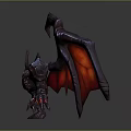 Fierce Demon Game Character With Red Glowing Wings Metallic Body And Horns