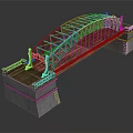 Metal Frame Arch Bridge Structure With Concrete Piers And Wooden Deck