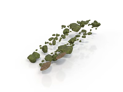 Natural Green and Brown Wood Stone Chunks Scattered on White Background 3d model