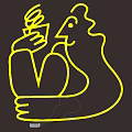Unique Yellow Neon Decorative Light with Rooster and Hand Holding Design