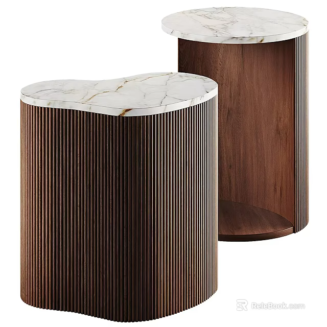 Modern Stools With Marble Top And Wooden Vertical Slat Design For Elegant Interiors 3d model 