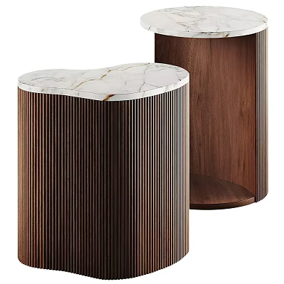 Modern Stools With Marble Top And Wooden Vertical Slat Design For Elegant Interiors 3d model