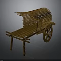 Vintage Traditional Bamboo Handcart With Canopy Wheel And Wooden Seat Design