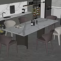 Elegant Modern Kitchen Dining Area With Marble Table And Colored Upholstered Chairs 3d model