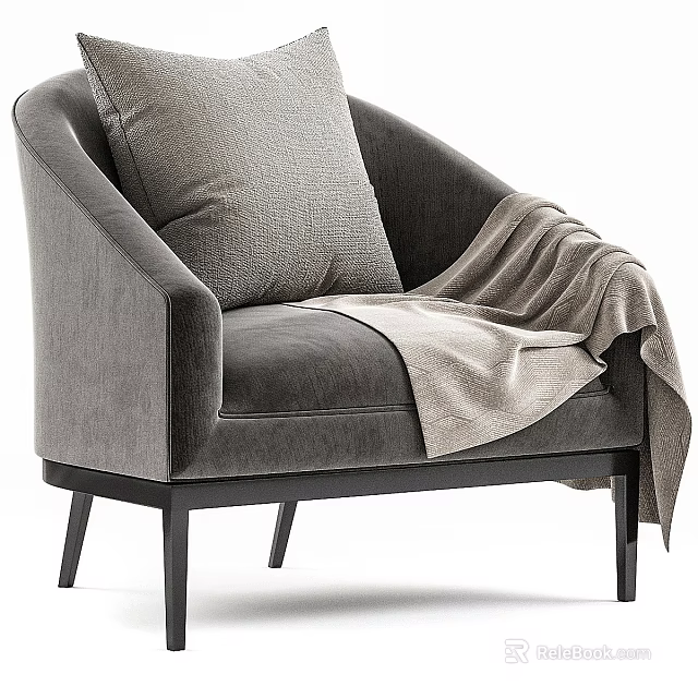 Gray Armchair With Cushion And Throw Blanket For Living Room Interior 3d model 