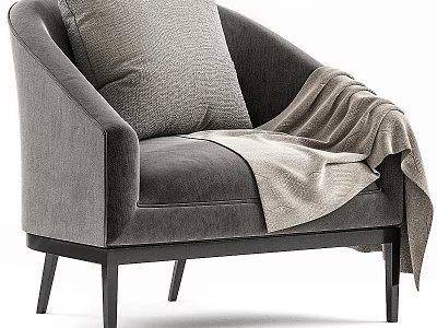Gray Armchair With Cushion And Throw Blanket For Living Room Interior 3d model
