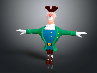 Friendly Cartoon Character Wearing Green Coat Blue Vest And Brown Triangular Hat With Outstretched Arms 3d model