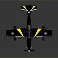 Black Single Engine Airplane With Yellow White Stripes Propeller And Wing Badges
