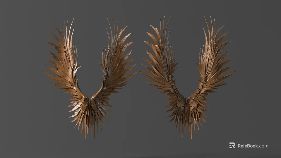 Golden Wing Shaped Wall Decor Ornate Metal Design for Home Interior Decoration 3d model 