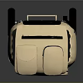 Beige Suitcase with Telescopic Handle and Wheels Top Pockets and Front Compartment Modern Luggage Design