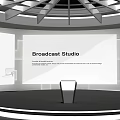 Modern Broadcast Studio Exhibition Hall With Round Stage Central Podium And Large Screen Backdrop 3d model