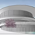 Modern Architectural Complex With Circular Domes Water Features And Green Spaces 3d model