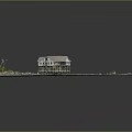 Modern Landscape Design Model Featuring Small Cottage With Plants And Water Elements