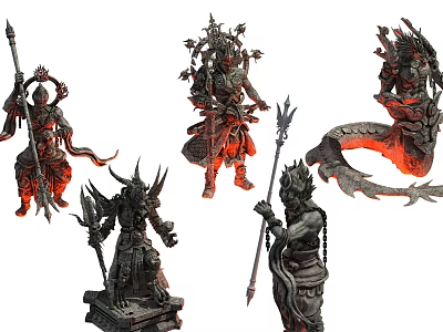 Four or five more armed guards statues God statues Buddha statues King Kong statues 3d model