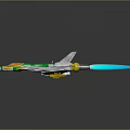Sleek Green Silver Yellow Fighter Jet 3D Model With Blue Flames And Transparent Cockpit