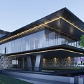 Modern Contemporary Building With Glass Facade Black Roof And Stone Wall Greenery Water Feature 3d model