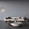 Modern Light Colored Sofa Set With Coffee Table Floor Lamp And Throw Pillows 3d model