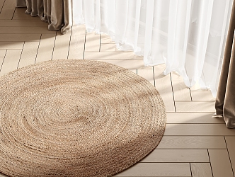 Modern Round Carpet Woven Carpet Wood Floor Curtain Gauze Curtain 3d model