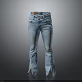 Blue Flared Denim Jeans Featuring Split Hem And Modern Silhouette Design