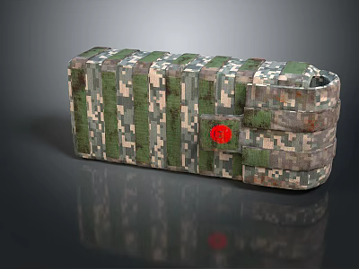Tactical Camouflage Storage Box Design With Red Emblem And Straps 3d model