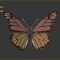 Pixel Art Butterfly With Orange Black Wings And White Spots On Gray Background With Reflection