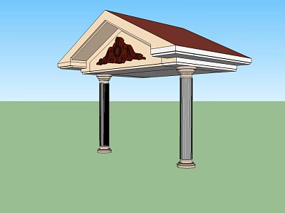 Classical Portico Structure With Red Roof Two Columns And Triangular Top Decorative Carving 3d model