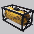 Yellow Gas Cylinder in Black Metal Frame with Electronic Device and GAS Label