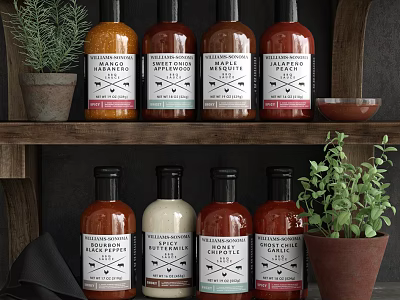 Harvest Maple And Smoky Chipotle Seasoning Bottles On Wooden Shelf With Green Plants 3d model