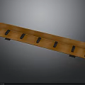 Brown Wooden Hook Rack With Multiple Black Hooks And Long Sturdy Design