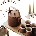 Decorative Ornament Set With Twigs Clear Glass Bottle Ceramic Teapot Mugs And Candles