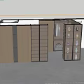 Modern Walk-in Closet Interior With Open Shelves Hanging Rods And Storage Cabinets