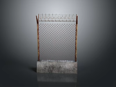 Aged Metal Mesh Structure With Rusted Poles And Concrete Base Design 3d model