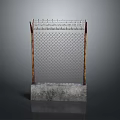 Aged Metal Mesh Structure With Rusted Poles And Concrete Base Design 3d model