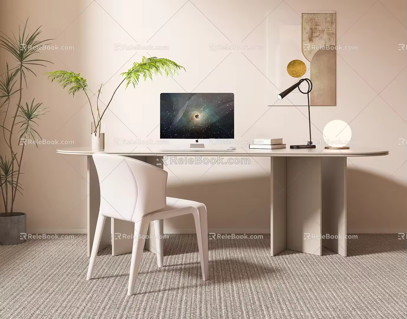 Modern Cream Style Rock Board Desk Home Computer Desk Minimalist Writing Desk Office Desk Rock Board Desk Cream Rock Board Desk 3d model