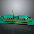 Vintage Ship Model Architecture With Green Roofs Yellow Walls And American Flag